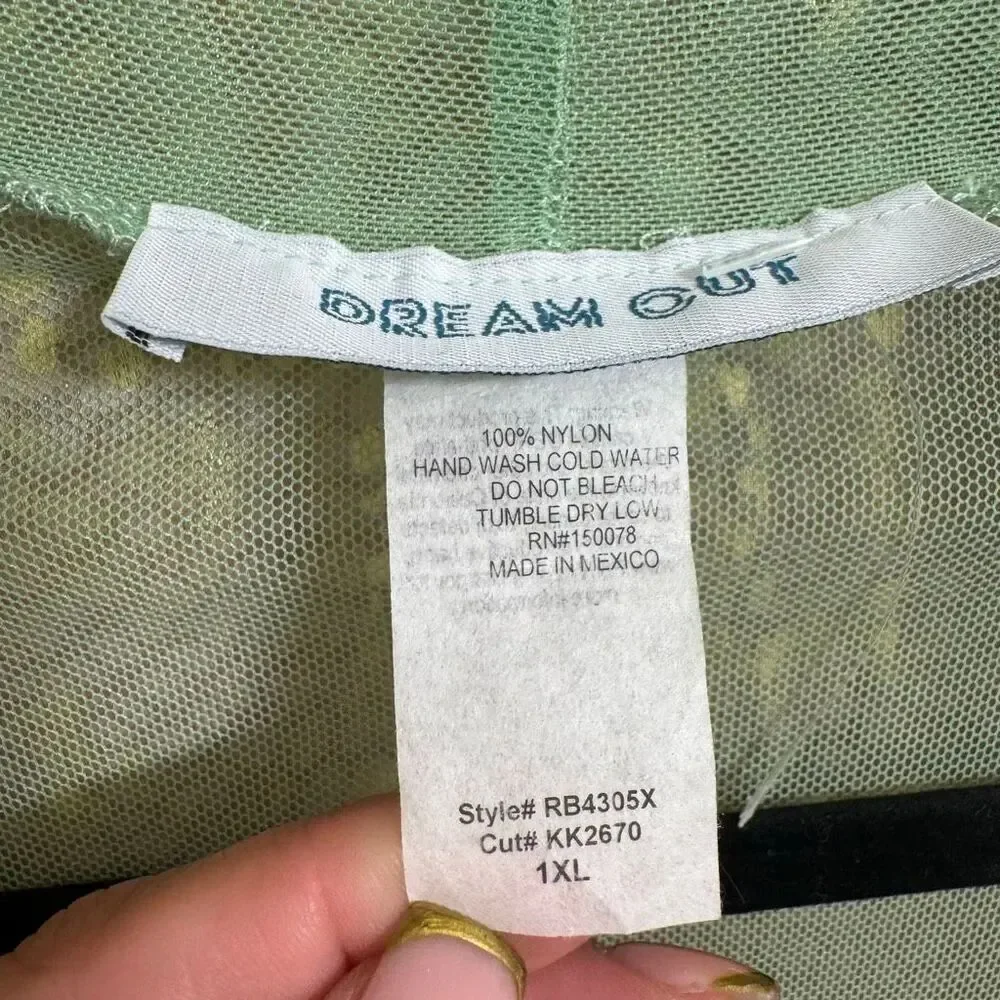 Dream Out Sea Foam Green Long Mesh Sheer Swim Kimono Coverup 1X